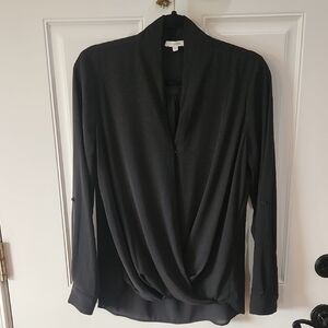 Pleione Black Drape Front Blouse